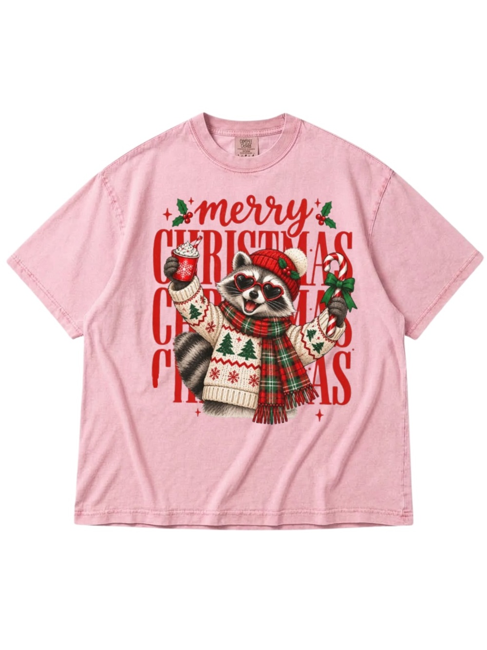Comfort Colors Blossom "Merry Christmas" Raccoon Graphic Tee